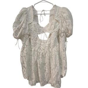 For Love & Lemons White Lace Frances Puff Sleeve Mini Dress XS New With Tags